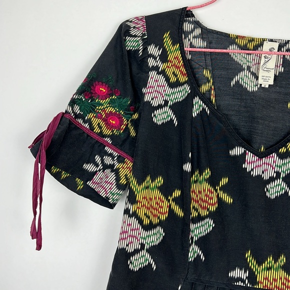 Anthropologie Floreat Black Floral Top Embroidered Sleeves Silk Blend Sz… - Picture 3 of 14